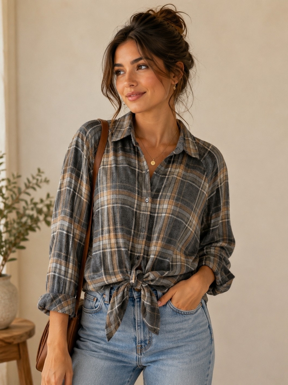 bp Plaid Tie-Front Button-Down Shirt